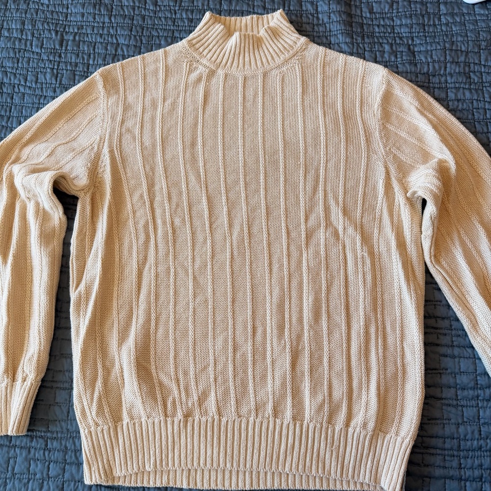 Todd Snyder Men's Cream Cable-Knit Turtleneck Sweater